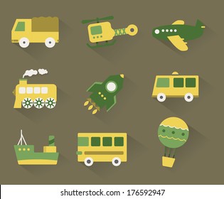 9 flat icon. Set of pastel transport icons.
