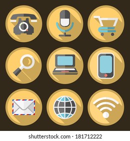 9 Flat Icons on Circular Yellow Buttons.