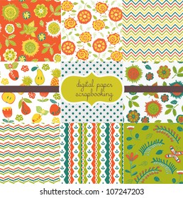 9 Flower & Fruit Designs - Digital paper scrapbook