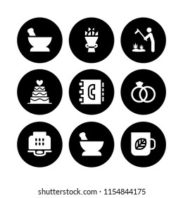 9 flower icons in vector set. flats, bouquet, marijuana plantation and cake illustration for web and graphic design
