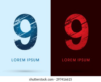9 ,Font Cool and Hot, Ice and Fire, grunge destroy, graphic vector.