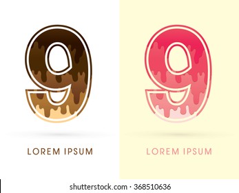 9 Font Number, Chocolate and strawberry melt graphic vector