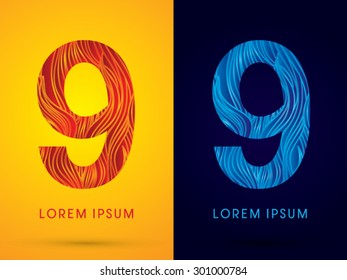 9 ,Font ,Text, designed using line fire and cool, graphic vector.