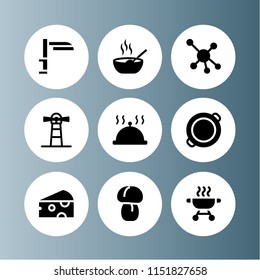 9 food icons in vector set. eat, mushroom, food and restaurant and molecular illustration for web and graphic design