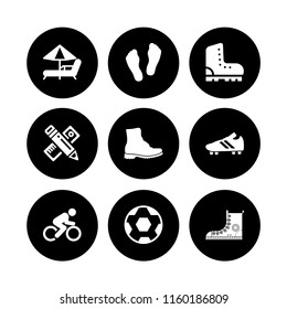9 foot icons in vector set. boot, soccer, boots and ruler illustration for web and graphic design