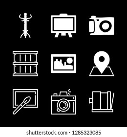 9 frame icons with chalkboard and photo camera in this set