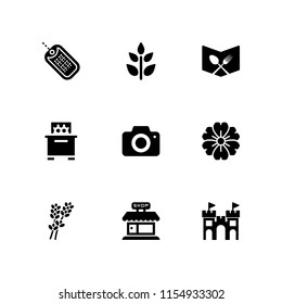 9 frame icons in vector set. grain, menu, bee hive and dog tag illustration for web and graphic design