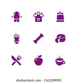 9 fresh icons in vector set. bouquet, tea, cook and bone illustration for web and graphic design