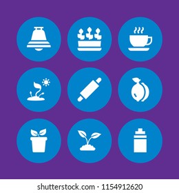 9 freshness icons in vector set. sprout, bell, plant with leaves and plants illustration for web and graphic design