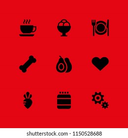 9 fruit icons in vector set. vegetarian, avocado, snack and passion illustration for web and graphic design