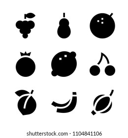 9 Fruits icons vector set. ripe, chunk, table and collection illustration for web.
