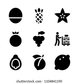 9 Fruits icons vector set. cross, plant, shop and sour illustration for web.
