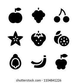 9 Fruits icons vector set. nectarine, fig, nutritious and part illustration for web.