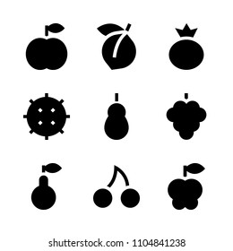 9 Fruits icons vector set. whole, lichi, raspberry isolated and subtropical illustration for web.