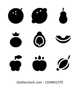 9 Fruits icons vector set. raw, queen apple, figs and nectarine illustration for web.