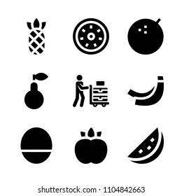 9 Fruits icons vector set. slice, market, supermarket and delivery illustration for web.
