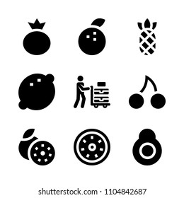 9 Fruits icons vector set. ingredient, symbol, juice and online illustration for web.