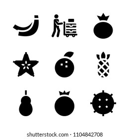 9 Fruits icons vector set. section, bunch, product and assortment illustration for web.