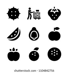 9 Fruits icons vector set. sliced, cracked, beautiful and snack illustration for web.