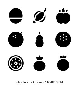 9 Fruits icons vector set. table, view, pomegranate and macro illustration for web.