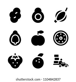 9 Fruits icons vector set. work, dieting, dry and trim illustration for web.