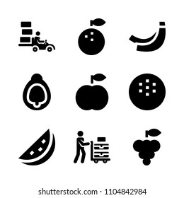 9 Fruits icons vector set. nectarine, wet, banana and creative illustration for web.