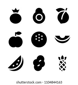 9 Fruits icons vector set. seed, part, hand and creative illustration for web.