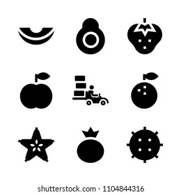 9 Fruits icons vector set. basket, avocado, isolated and closeup illustration for web.