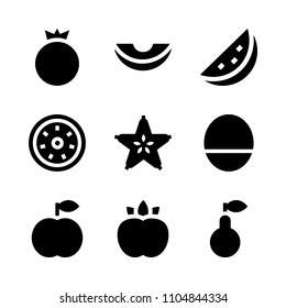 9 Fruits icons vector set. eating, dieting, noone and smoothie illustration for web.