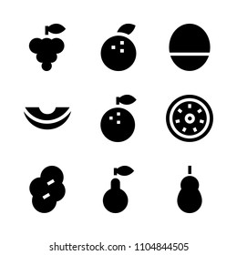 9 Fruits icons vector set. shears, segment, harvest and water illustration for web.