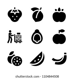 9 Fruits icons vector set. grapefruit isolated, object, figs and transport illustration for web.