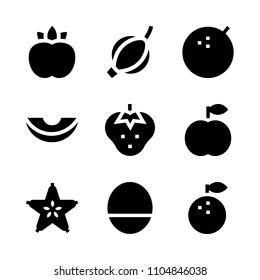 9 Fruits icons vector set. vegan, slice, star and cut illustration for web.