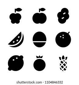 9 Fruits icons vector set. care, portion, holding and dieting illustration for web.