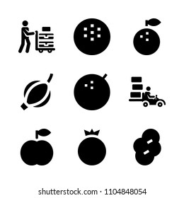 9 Fruits icons vector set. macro, seed, fresh fruit and one illustration for web.