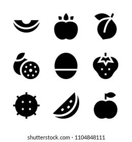 9 Fruits icons vector set. watermelon, core, wooden and whole illustration for web.