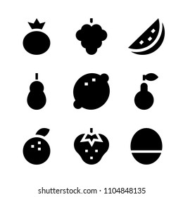 9 Fruits icons vector set. eat, snack, refreshing and portion illustration for web.