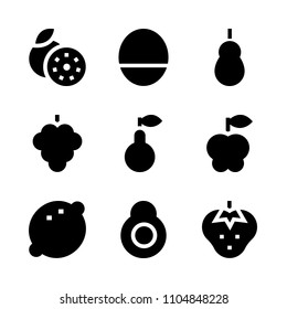 9 Fruits icons vector set. cross section, leaves, illustration and sliced illustration for web.