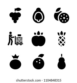 9 Fruits icons vector set. natural, single, food and nectarine illustration for web.