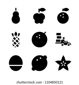 9 Fruits icons vector set. plant, natural, grocery and texture illustration for web.