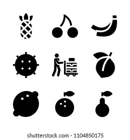 9 Fruits icons vector set. web, design, dessert and trolley illustration for web.