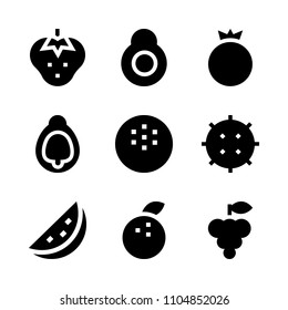 9 Fruits icons vector set. antioxidant, ripe, image and brown illustration for web.