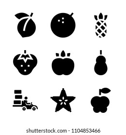 9 Fruits icons vector set. tasty, commerce, flat and healthy illustration for web.