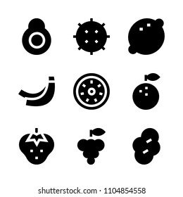 9 Fruits icons vector set. collection, whole, one and peel illustration for web.