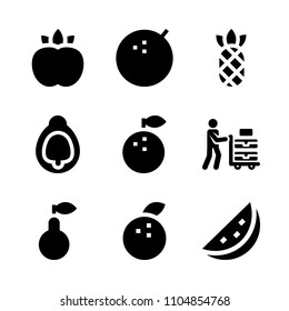 9 Fruits icons vector set. background, green, segment and vitamin illustration for web.