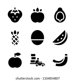 9 Fruits icons vector set. three, metal, health and plant illustration for web.