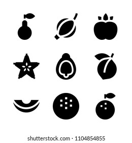 9 Fruits icons vector set. bright, coconut, wet and exotic fruit illustration for web.