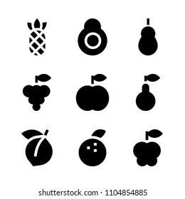 9 Fruits icons vector set. grape, portion, design and appetizer illustration for web.