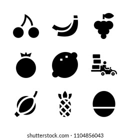 9 Fruits icons vector set. vivid, small, lemon isolated and vitamins illustration for web.