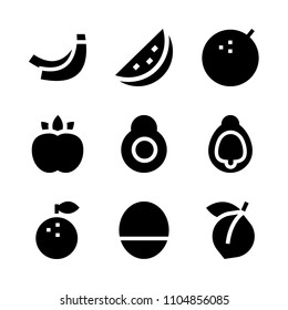 9 Fruits icons vector set. package, eating, appetizer and view illustration for web.