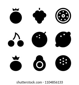 9 Fruits icons vector set. coconut isolated, view, leaf and piece illustration for web.